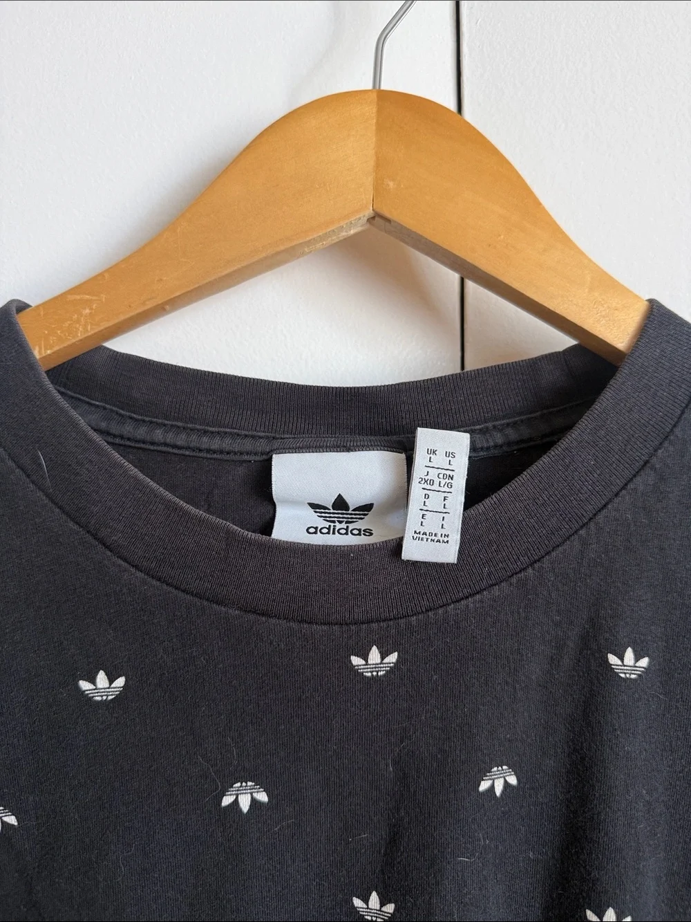 adidas Black Tee with White Trefoil All-Over Print